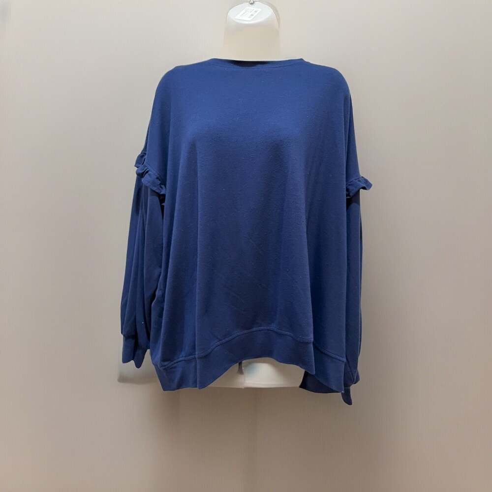 Vintage Lee Navy Blue Sweater Size 2X Ruffled Long Sleeve Jersey Oversized
